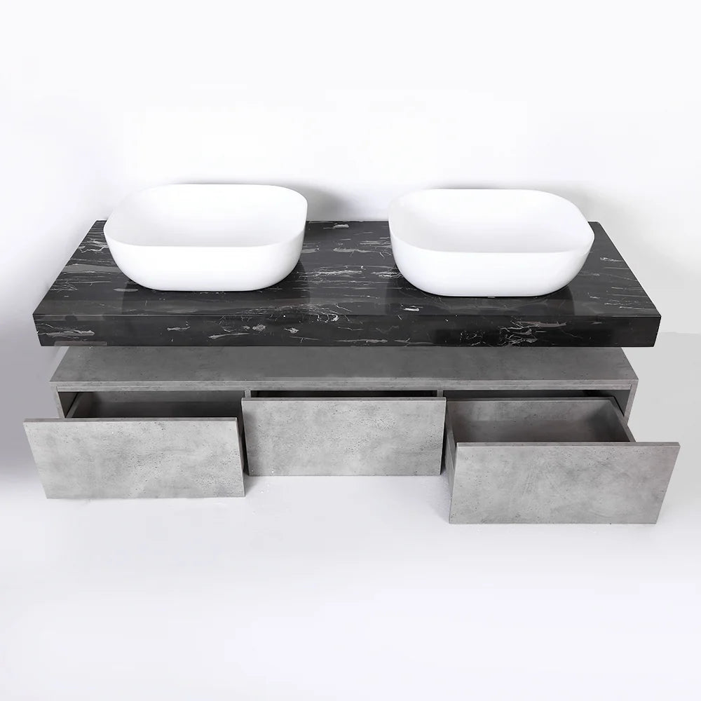 60" Floating Wall Mount Bathroom Vanity Set Vessel Double Sink Vanity