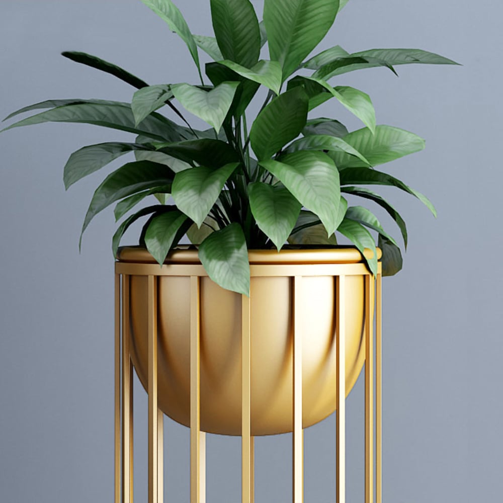 23.6" Gold Plant Pot Indoor Modern Metal Planter with Gold Stand for Living Room - 