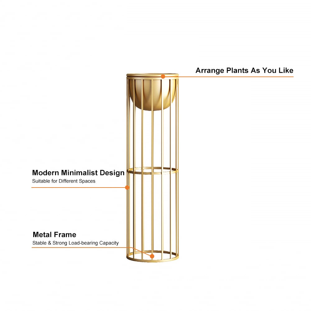 23.6" Gold Plant Pot Indoor Modern Metal Planter with Gold Stand for Living Room - 