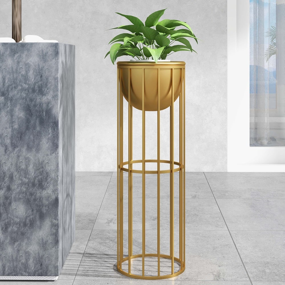 23.6" Gold Plant Pot Indoor Modern Metal Planter with Gold Stand for Living Room - 