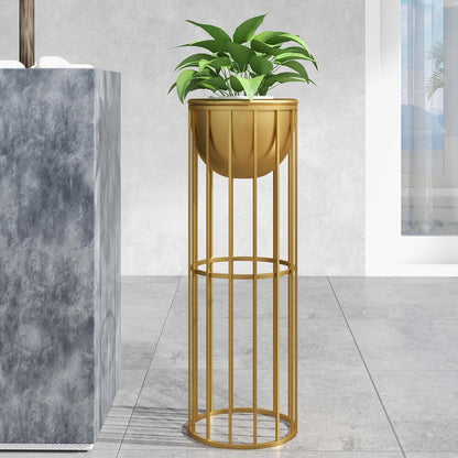 23.6" Gold Plant Pot Indoor Modern Metal Planter with Gold Stand for Living Room - 