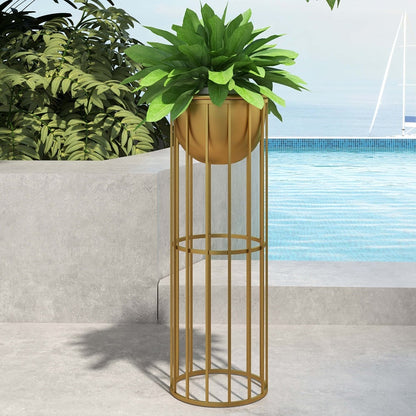23.6" Gold Plant Pot Indoor Modern Metal Planter with Gold Stand for Living Room - 