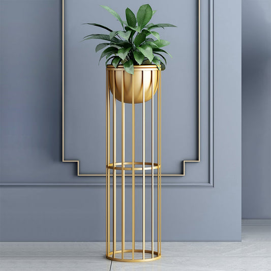 23.6" Gold Plant Pot Indoor Modern Metal Planter with Gold Stand for Living Room - Homary