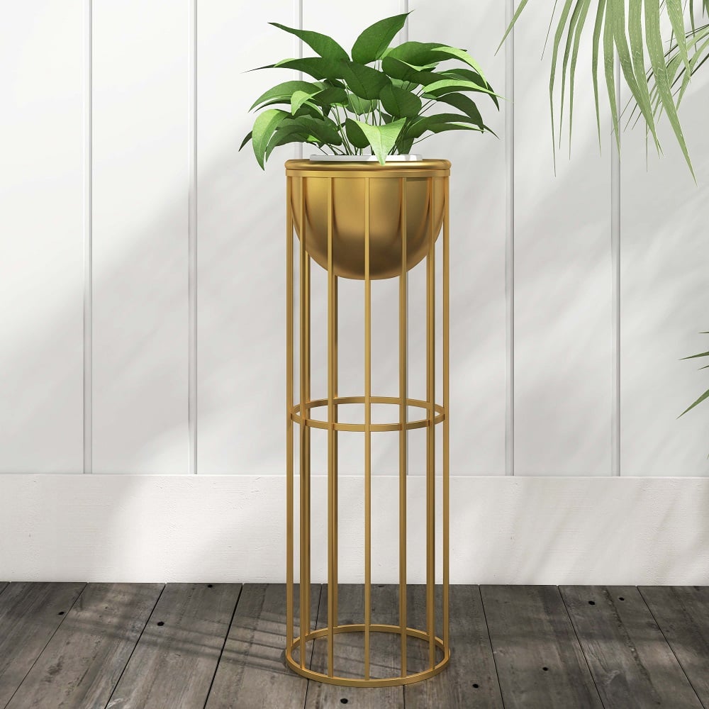 23.6" Gold Plant Pot Indoor Modern Metal Planter with Gold Stand for Living Room - Homary