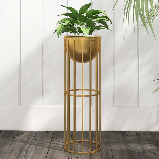 23.6" Gold Plant Pot Indoor Modern Metal Planter with Gold Stand for Living Room - Homary