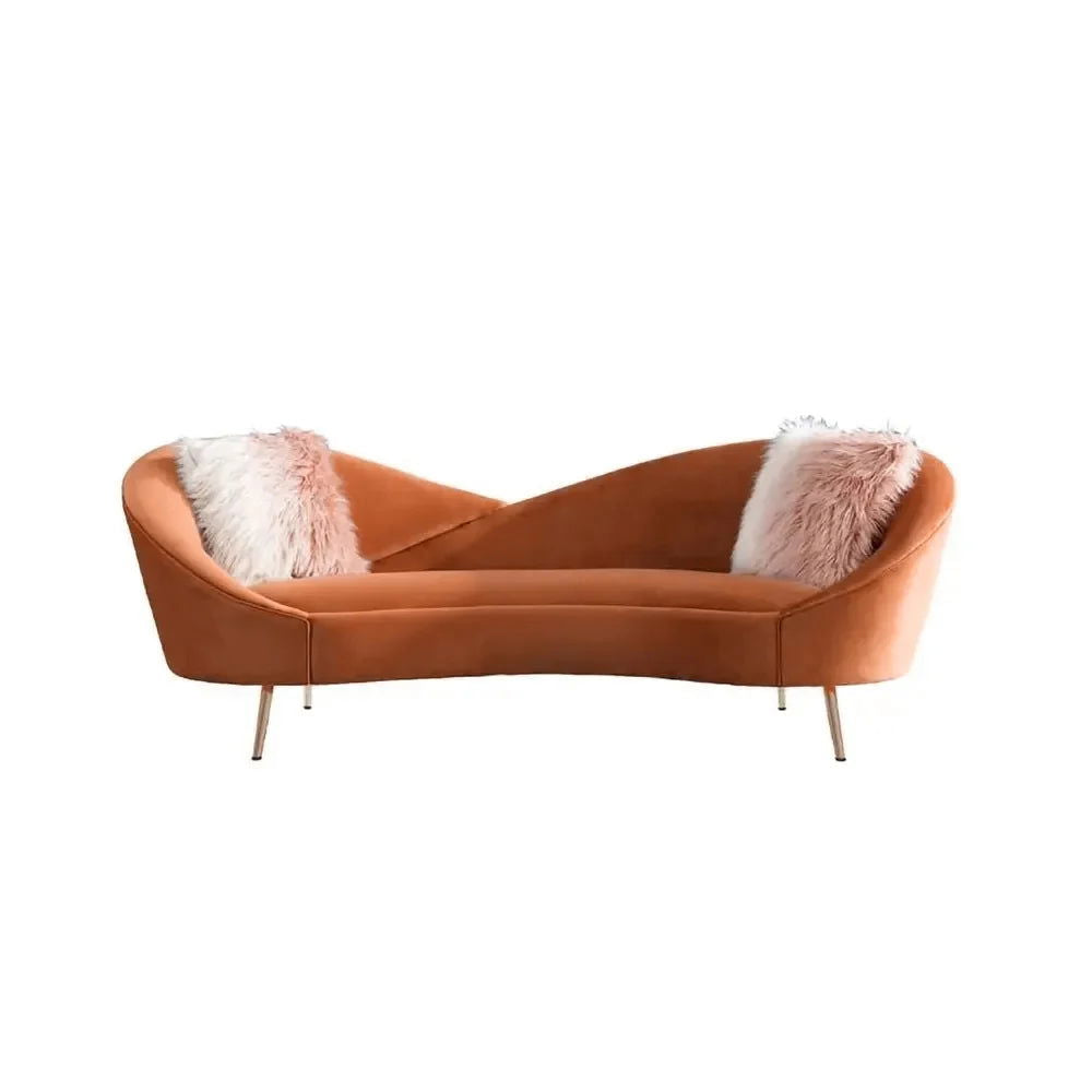 2360mm Modern Orange Velvet Upholstered Large 3-Seater Curved Sofa - 