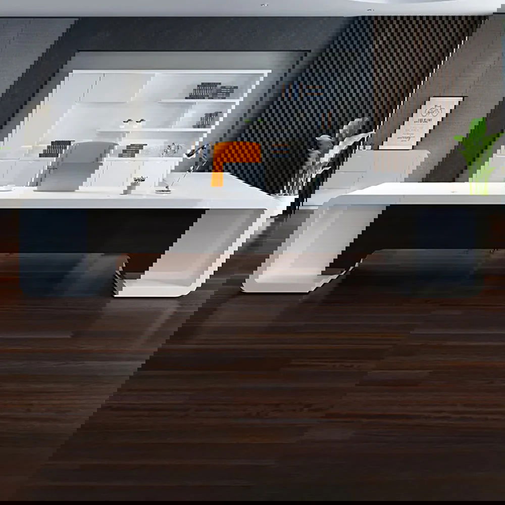 2400mm L-Shaped Modern Executive Desk of Left Hand with Drawers in White & Black - 