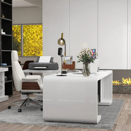 2400mm L-Shaped Modern Executive Desk of Left Hand with Drawers in White & Black - 