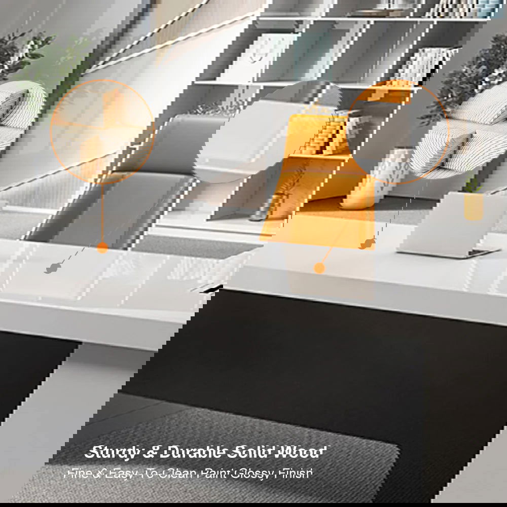 2400mm L-Shaped Modern Executive Desk of Left Hand with Drawers in White & Black - 