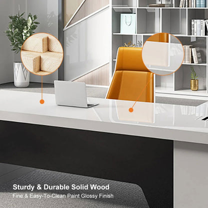 2400mm L-Shaped Modern Executive Desk of Left Hand with Drawers in White & Black - 