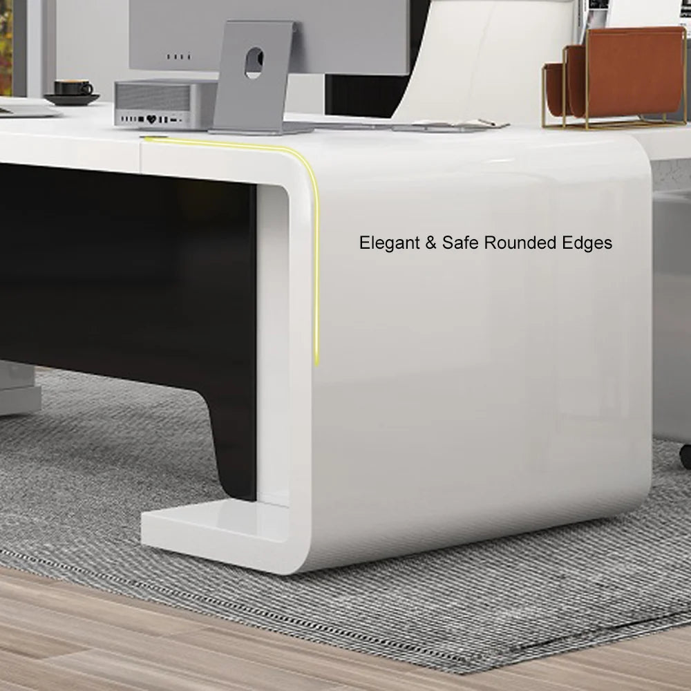 2400mm L-Shaped Modern Executive Desk of Left Hand with Drawers in White & Black - 
