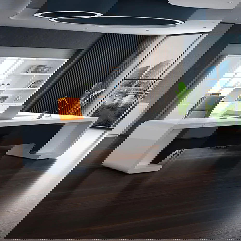 2400mm L-Shaped Modern Executive Desk of Left Hand with Drawers in White & Black - Homary