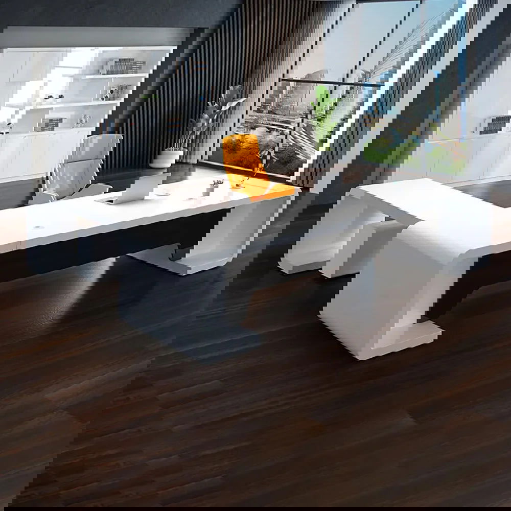 2400mm L-Shaped Modern Executive Desk of Right Hand with Drawers in White & Black - Homary