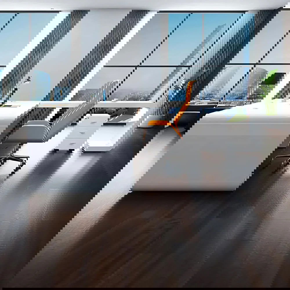 2400mm L-Shaped Modern Executive Desk of Right Hand with Drawers in White & Black - Homary