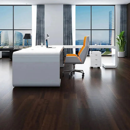 2400mm L-Shaped Modern Executive Desk of Right Hand with Drawers in White & Black - Homary