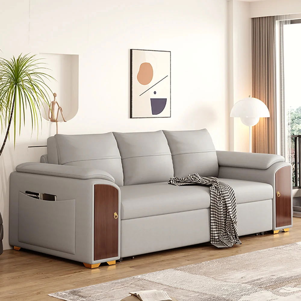 2400mm Pull Out Sofa Bed Convertible Leath-Aire Sleeper with Lift-top Coffee Table - 