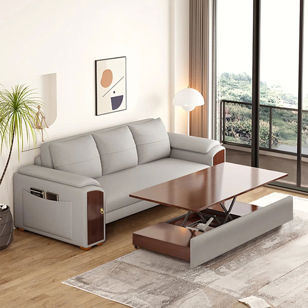 2400mm Pull Out Sofa Bed Convertible Leath-Aire Sleeper with Lift-top Coffee Table - 