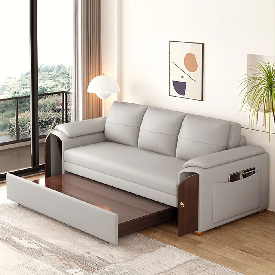2400mm Pull Out Sofa Bed Convertible Leath-Aire Sleeper with Lift-top Coffee Table - 