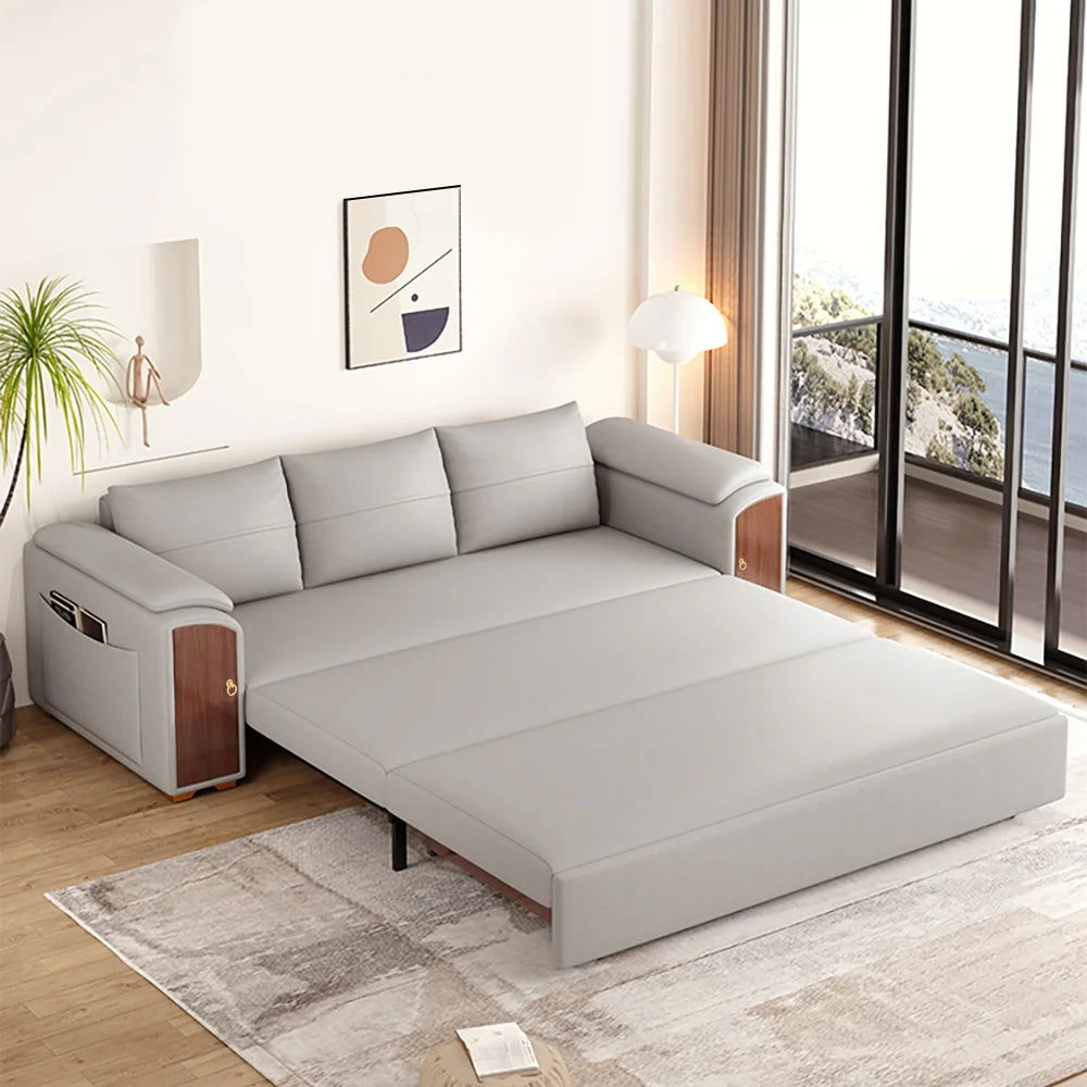 2400mm Pull Out Sofa Bed Convertible Leath-Aire Sleeper with Lift-top Coffee Table - 