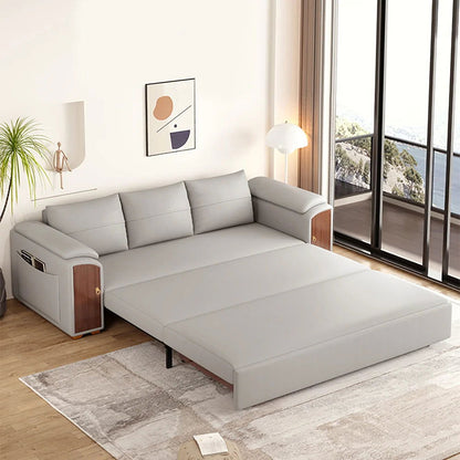 2400mm Pull Out Sofa Bed Convertible Leath-Aire Sleeper with Lift-top Coffee Table - 