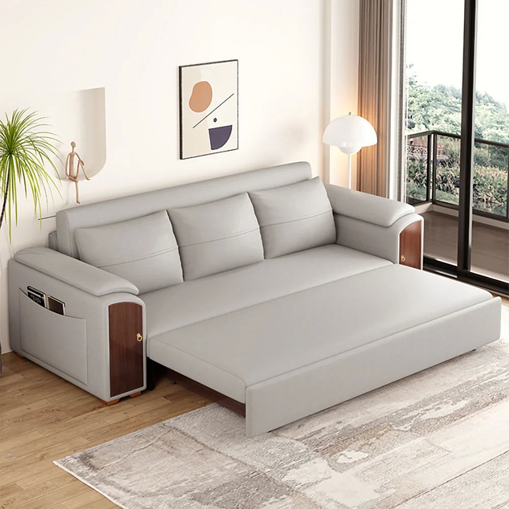 2400mm Pull Out Sofa Bed Convertible Leath-Aire Sleeper with Lift-top Coffee Table - Homary