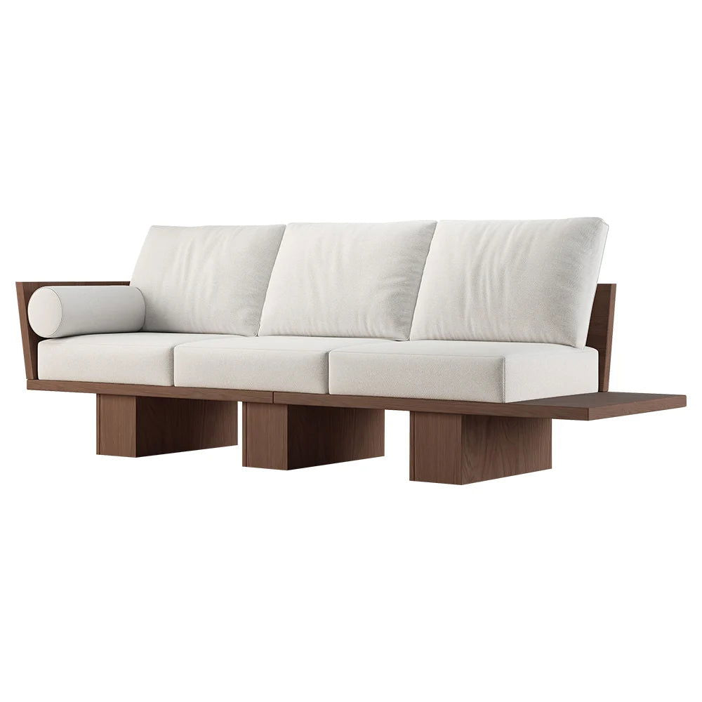 2460mm Walnut Japandi Solid Wood Living Room Sofa 3-Seater Cotton & Linen Upholstery - 