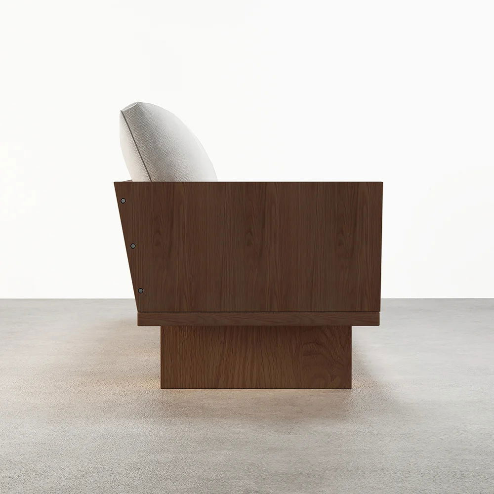 2460mm Walnut Japandi Solid Wood Living Room Sofa 3-Seater Cotton & Linen Upholstery - 