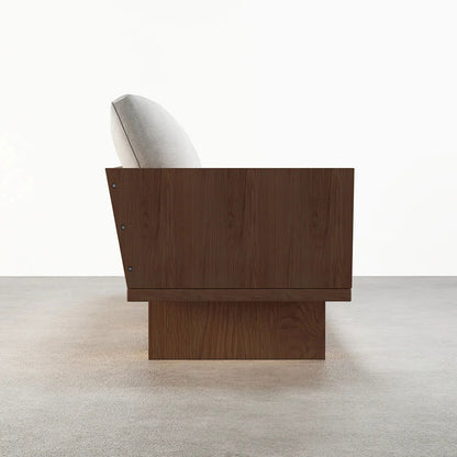 2460mm Walnut Japandi Solid Wood Living Room Sofa 3-Seater Cotton & Linen Upholstery - 