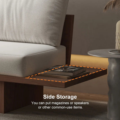 2460mm Walnut Japandi Solid Wood Living Room Sofa 3-Seater Cotton & Linen Upholstery - 