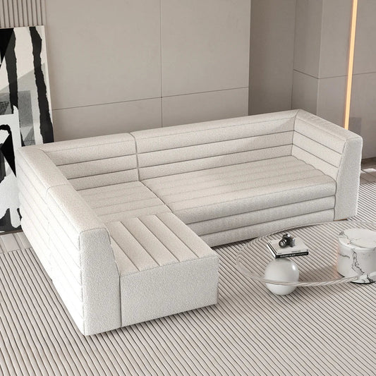 2500mm L-Shaped Modern White Boucle Modular Sectional Sofa Left Hand for 4 Seaters - 
