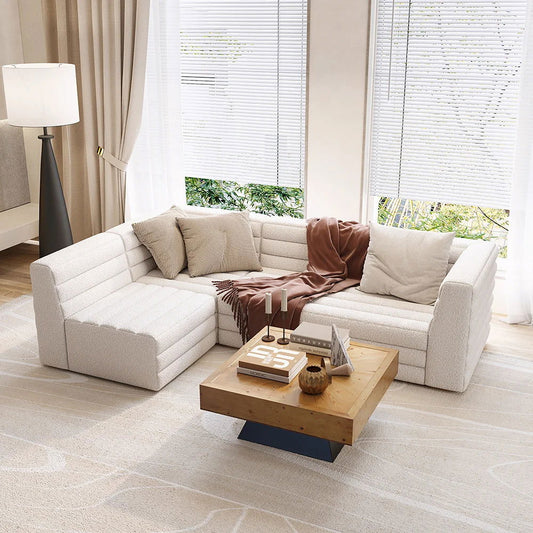 2500mm L-Shaped Modern White Boucle Modular Sectional Sofa Left Hand for 4 Seaters - 