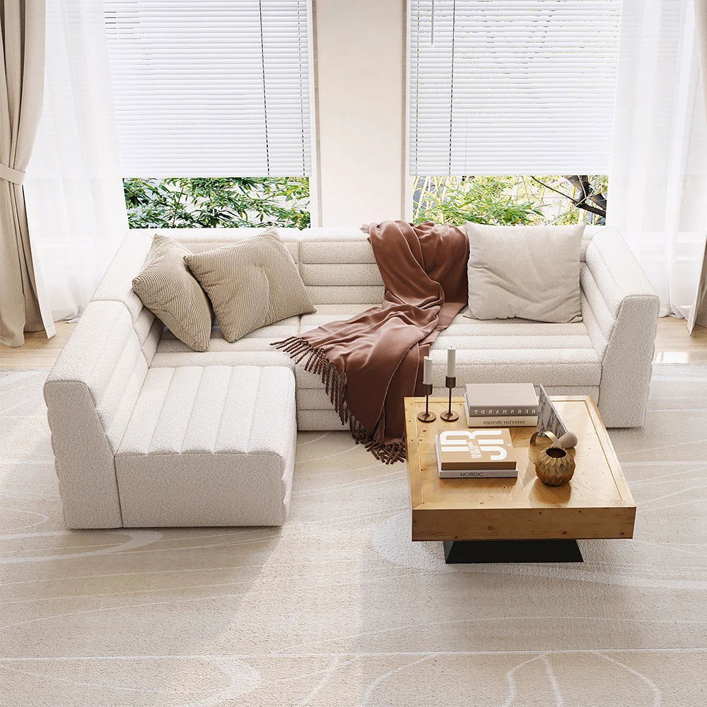 2500mm L-Shaped Modern White Boucle Modular Sectional Sofa Left Hand for 4 Seaters - 