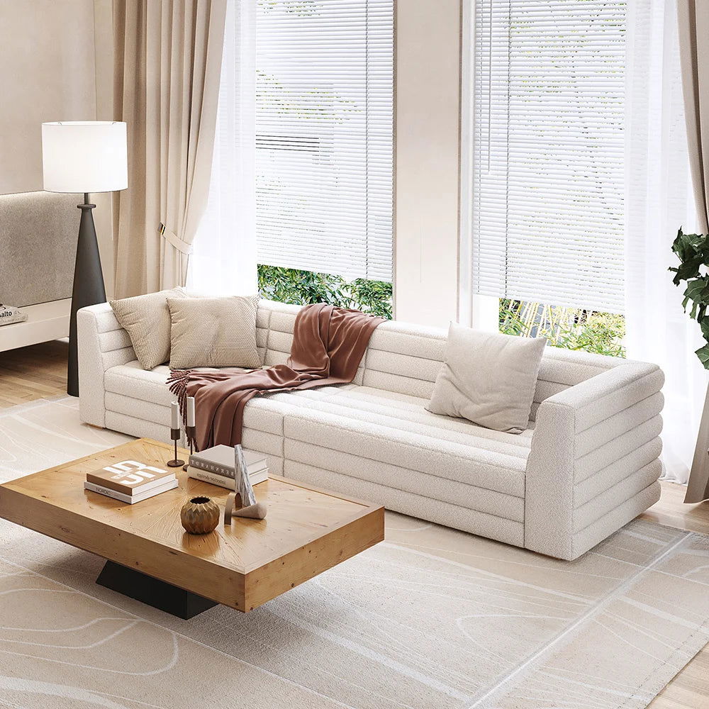 2500mm L-Shaped Modern White Boucle Modular Sectional Sofa Left Hand for 4 Seaters - 