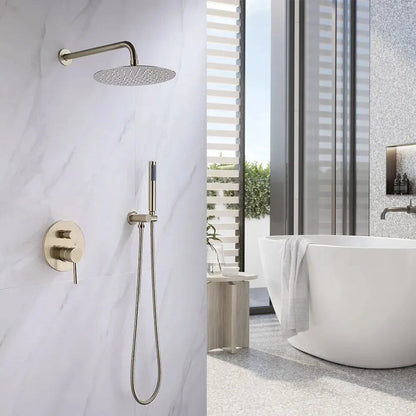 250mm Brushed Gold Wall Mounted Shower System with Handheld Shower Solid Brass - 