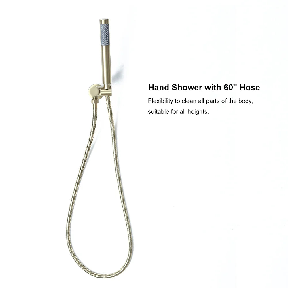 250mm Brushed Gold Wall Mounted Shower System with Handheld Shower Solid Brass - 