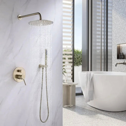 250mm Brushed Gold Wall Mounted Shower System with Handheld Shower Solid Brass - 