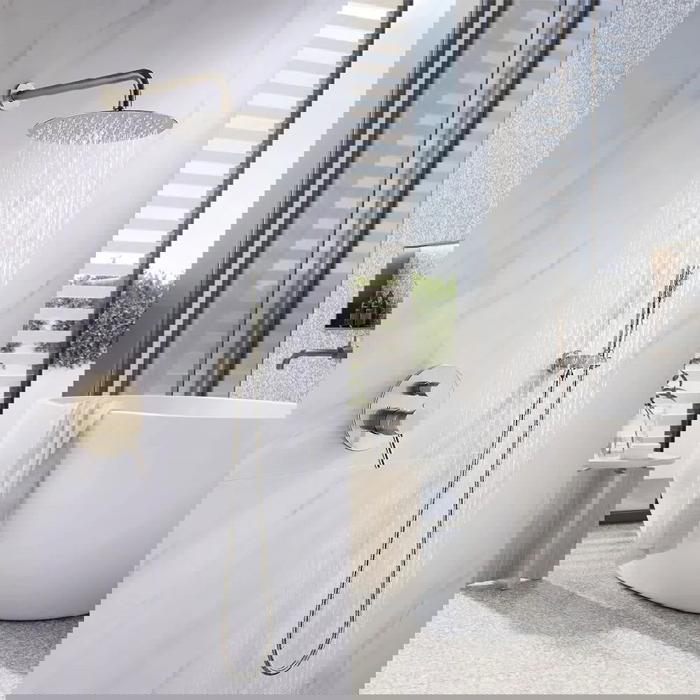 250mm Brushed Gold Wall Mounted Shower System with Handheld Shower Solid Brass - 