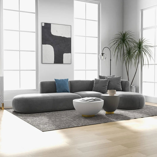 2650mm L-Shaped Sectional Corner Modern Modular Sofa with Pillows in Grey - Homary