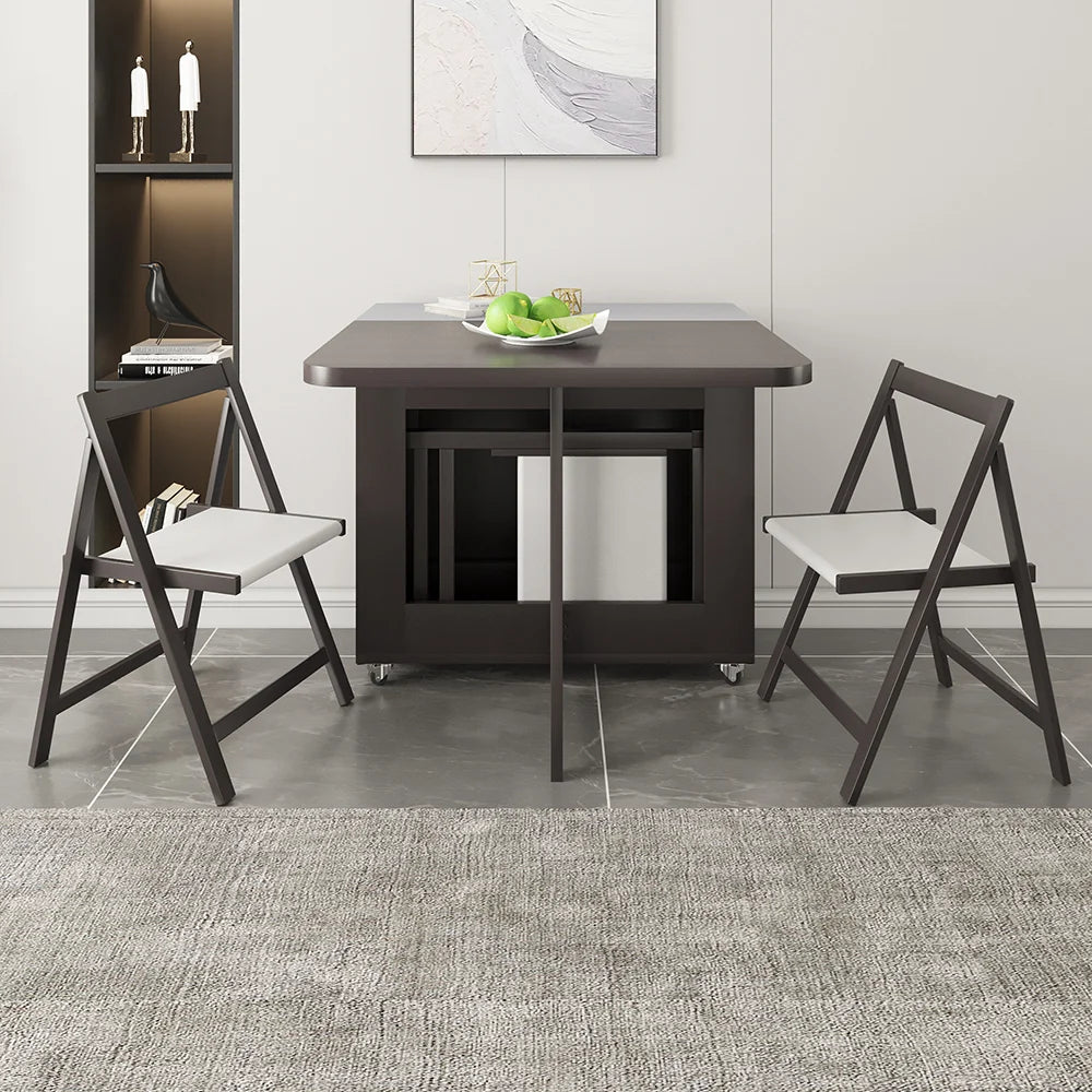 Ultic 1500mm Modern Grey Rectangle Folding Wood Dining Table Set with Chair 5 Pieces