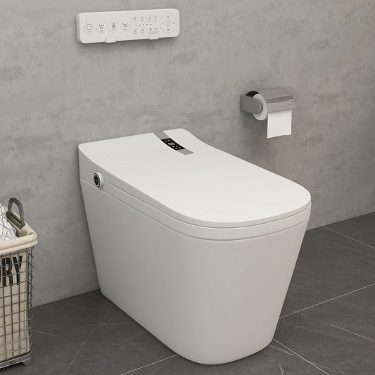 White Smart Toilet One-Piece Square with Intelligent Automatic Cover and Remote Control