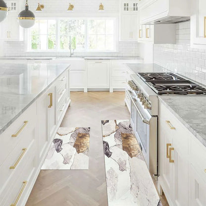 2 Pieces Modern Gold Kitchen Runner Mats Non-slip Abstract Kitchen Mat Set - 