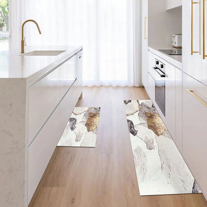 2 Pieces Modern Gold Kitchen Runner Mats Non-slip Abstract Kitchen Mat Set - 