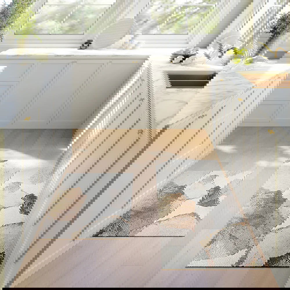 2 Pieces Modern Gold Kitchen Runner Mats Non-slip Abstract Kitchen Mat Set - 