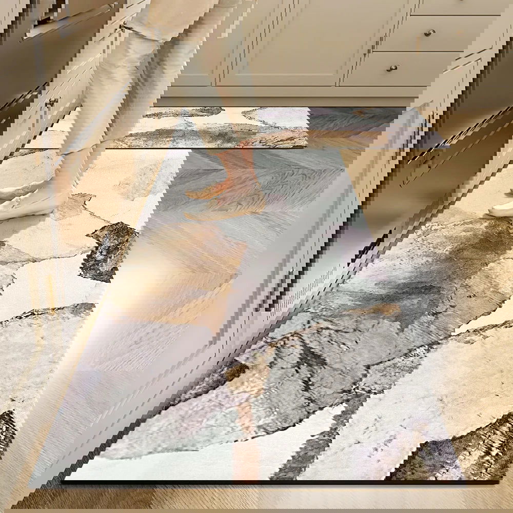 2 Pieces Modern Gold Kitchen Runner Mats Non-slip Abstract Kitchen Mat Set - Homary