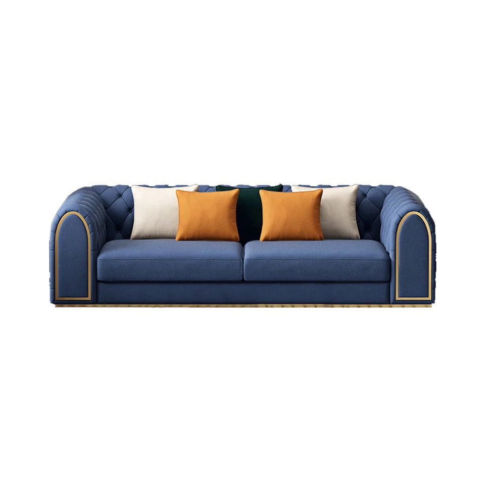 3-Piece Blue & Beige Luxury Velvet Upholstered Chesterfield Sofa Living Room Set - 