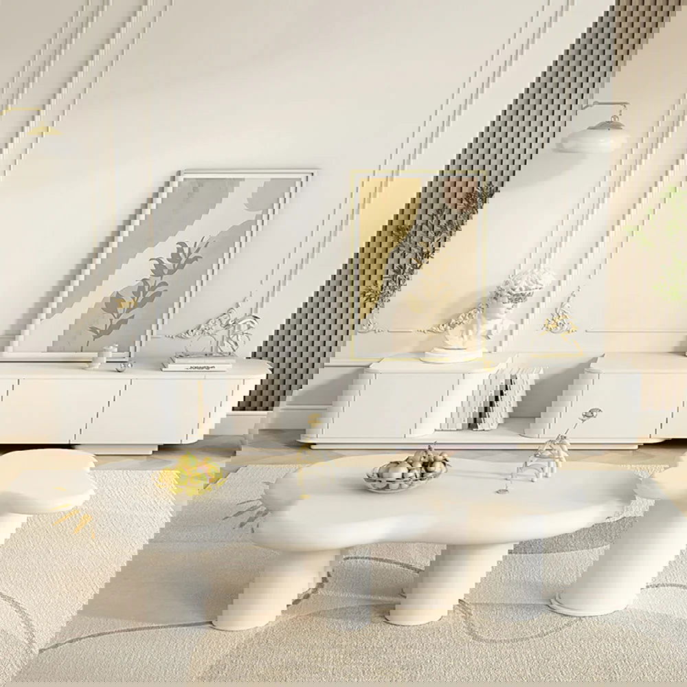 3000mm Off White Modern Wood Extendable TV Stand with 4 Drawer Media Console - 