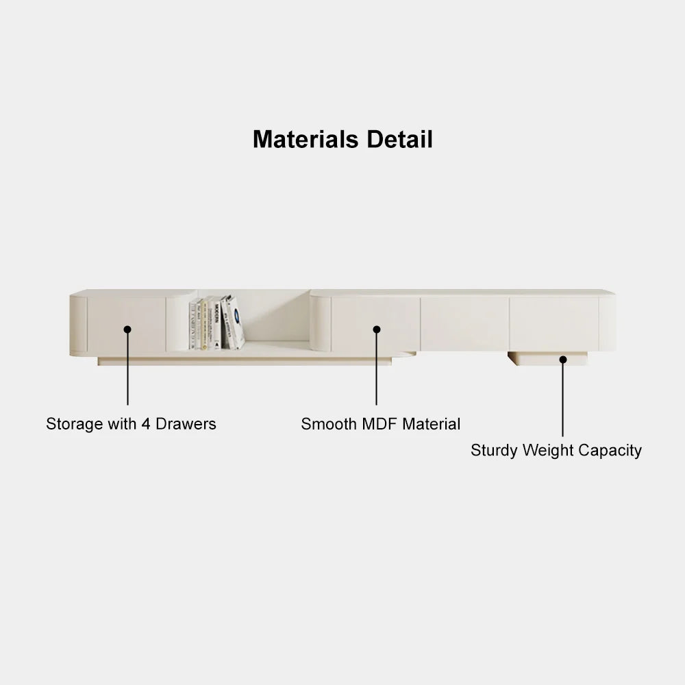 3000mm Off White Modern Wood Extendable TV Stand with 4 Drawer Media Console - 