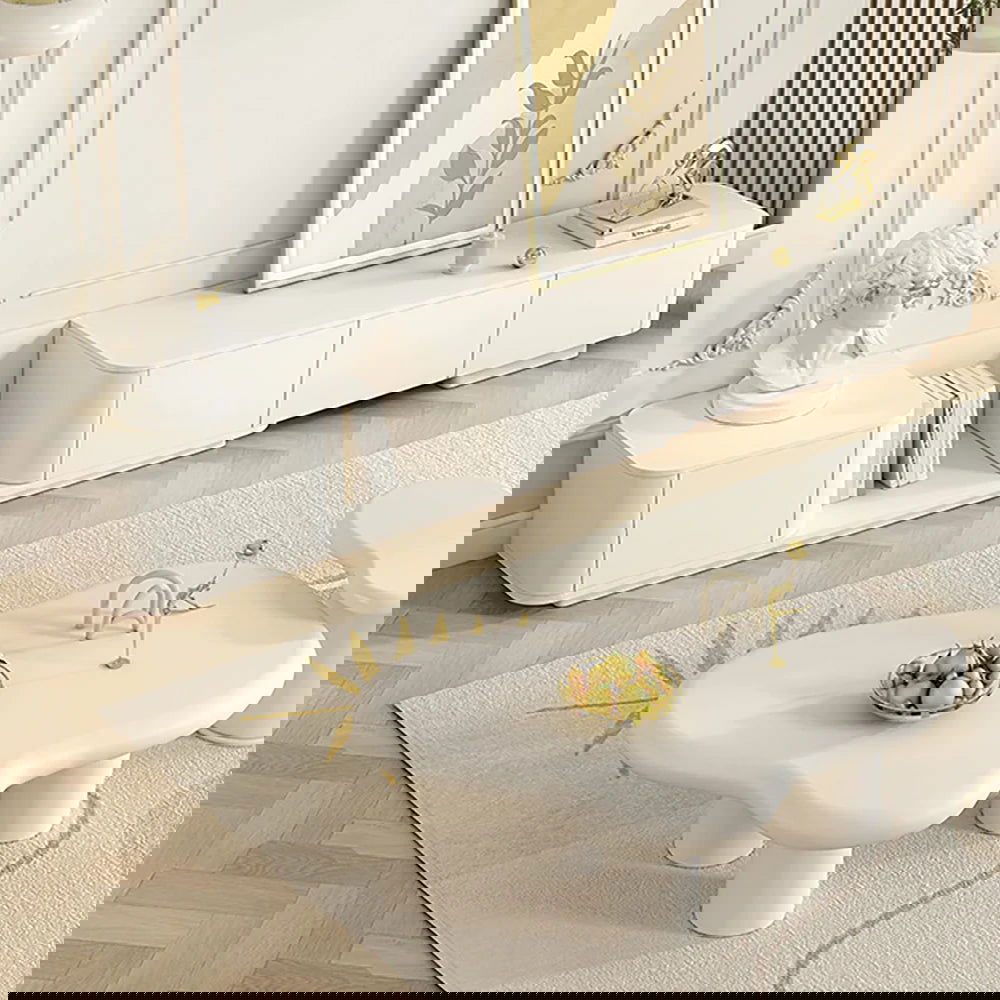 3000mm Off White Modern Wood Extendable TV Stand with 4 Drawer Media Console - 