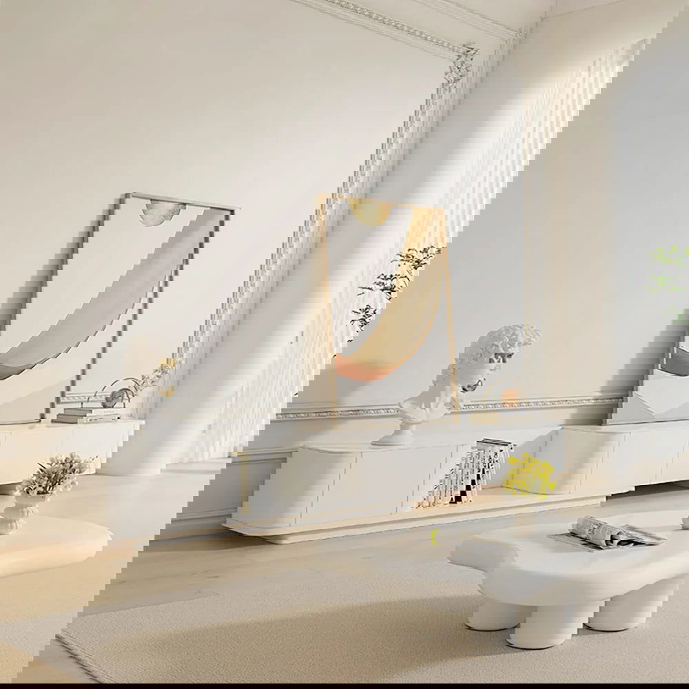 3000mm Off White Modern Wood Extendable TV Stand with 4 Drawer Media Console - Homary