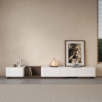 3000mm Walnut & White Modern Wood Extendable TV Stand with 4 Drawer Media Console - 